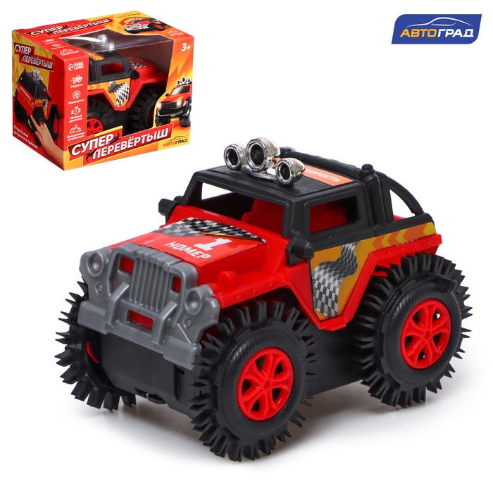 Джип-перевёртыш &laquo;Внедорожник&raquo;, работает от батареек, цвет красный