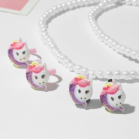 Набор детский 4 предмета: клипсы, бусы, браслет, кольцо «Единорожка», цветной Набор детский 4 предмета: клипсы, бусы, браслет, кольцо «Единорожка», цветной