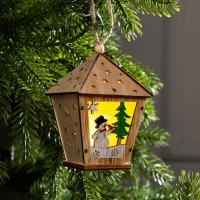 Ёлочная игрушка &laquo;Фонарь со снеговиком&raquo;, от батареек, свечение тёплое белое