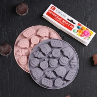 Форма для мармелада Доляна &laquo;Сладости&raquo;, силикон, d=12 см, 16 ячеек, цвет МИКС