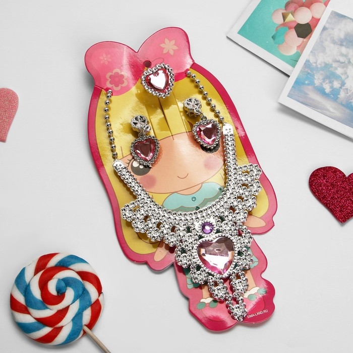 Набор детский &laquo;Выбражулька&raquo; 3 предмета: клипсы, колье, кольцо, сердце, цвет розовый