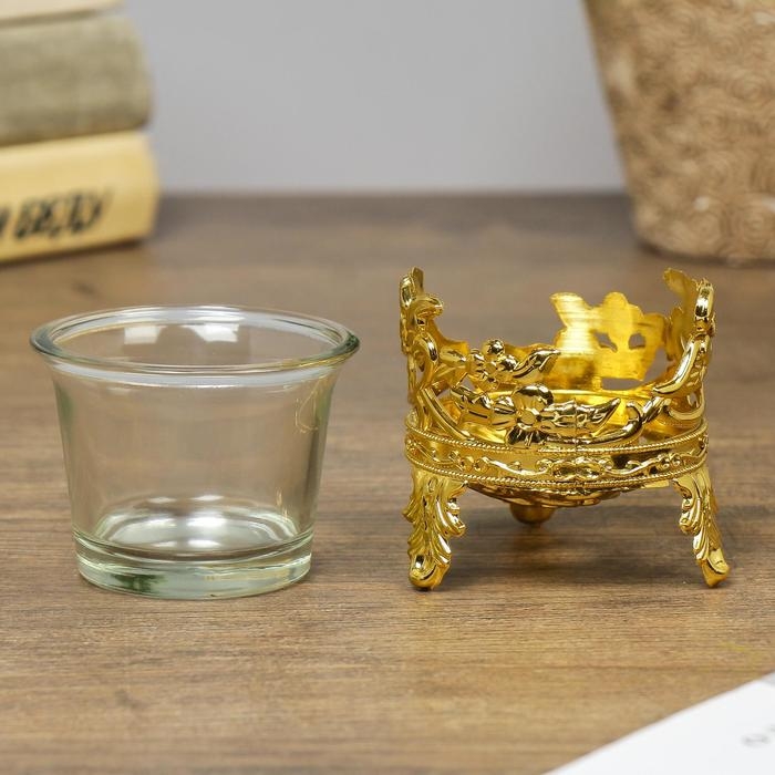 Подсвечник стекло, пластик на 1 свечу Подсвечник стекло, пластик на 1 свечу "Цветочек" золото 6,5х6х6 см