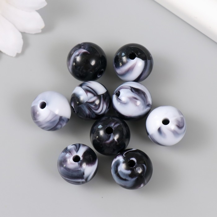 Бусины для творчества пластик "Разводы краски. Чёрные" d=1,6 см набор 20 гр