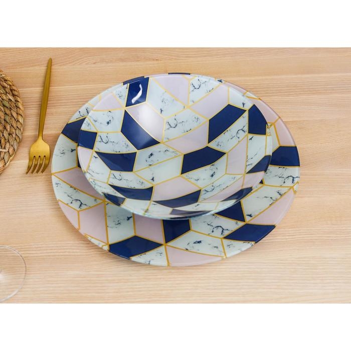 Тарелка стеклянная Доляна &laquo;Розовый мрамор&raquo;, d=23 см