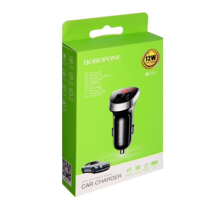 Автомобильное зарядное устройство Borofone BZ15, 2xUSB, 2.4 А, дисплей, чёрное Автомобильное зарядное устройство Borofone BZ15, 2xUSB, 2.4 А, дисплей, чёрное