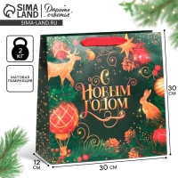 Пакет подарочный новогодний ламинированный квадратный &laquo;Gold&raquo;, 30 х 30 х 12 см, Новый год