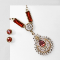 Гарнитур 2 предмета: серьги, кулон &laquo;Роса&raquo; цветочная, цвет красно-белый в золоте, 48 см