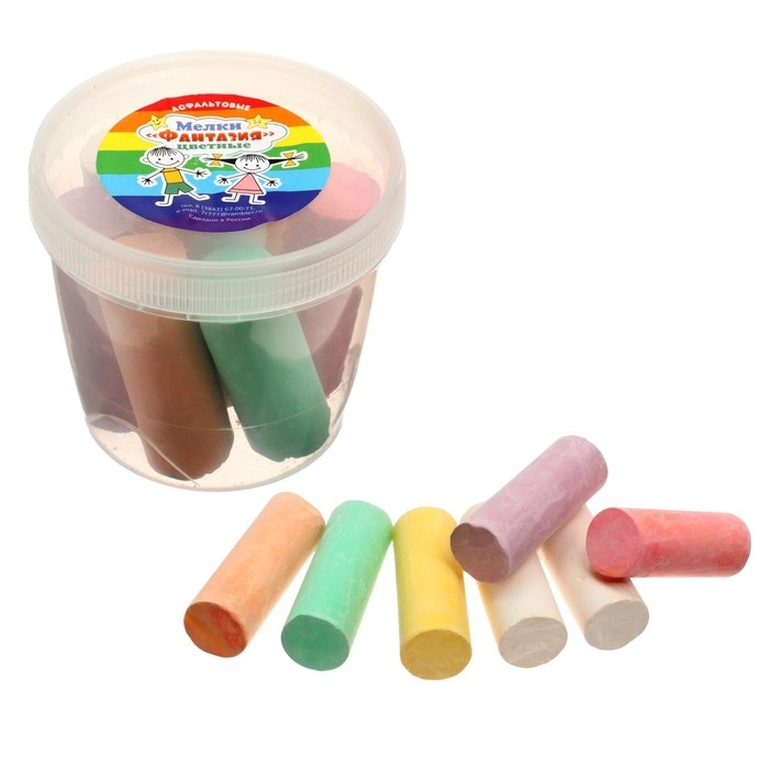 Мелки цветные для асфальта 7 штук Мелки цветные для асфальта 7 штук "Фантазия", цилиндр, Calligrata TOP, утолщенные