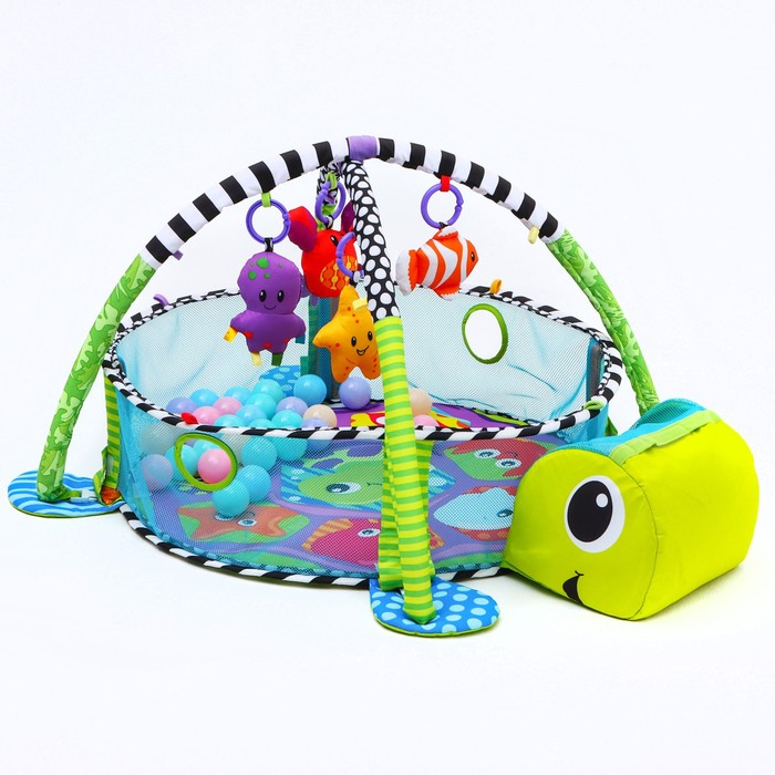 Развивающий коврик 3 в 1 &laquo;Черепаха&raquo;, 68x68 см, 30 цветных шариков, 4 игрушки, Крошка Я