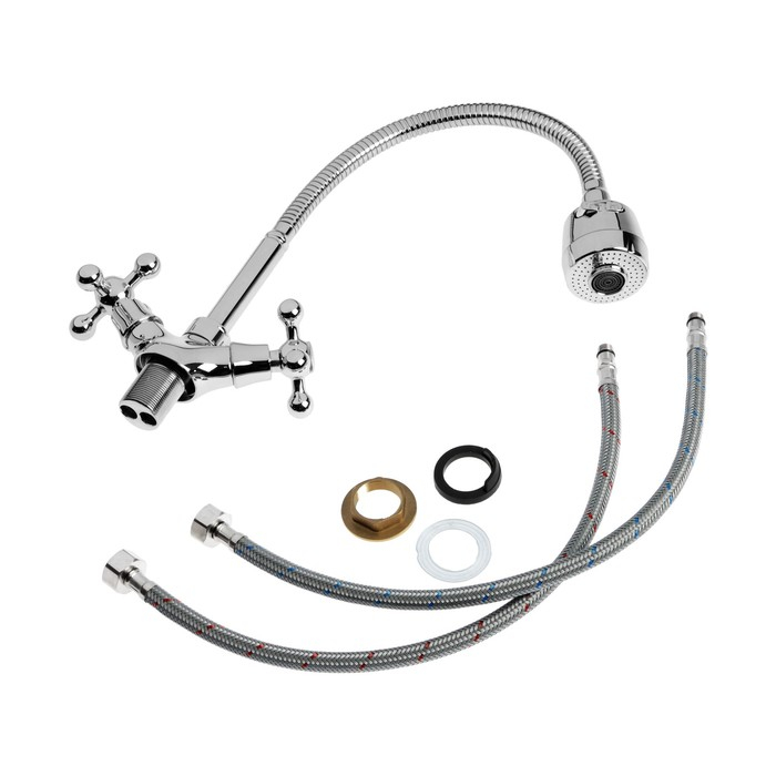 Cмеситель для кухни Accoona A4871, двухвентильный, гибкий излив, силумин, хром Cмеситель для кухни Accoona A4871, двухвентильный, гибкий излив, силумин, хром