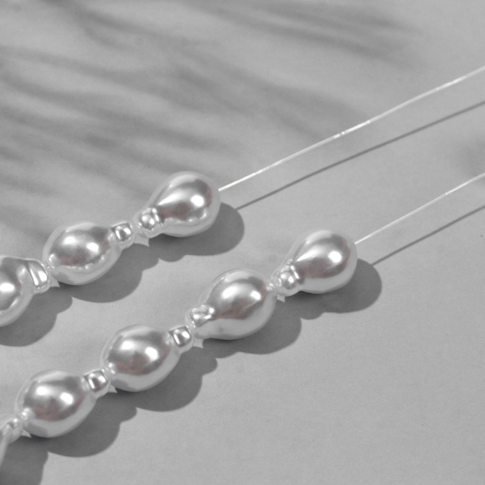 Бусины пластиковые на нити &laquo;Жемчуг&raquo; 14&times;10 мм, (набор 90 шт.), цвет белый