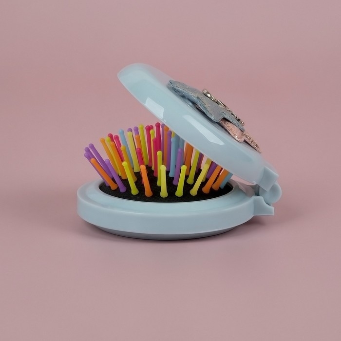 Расчёска массажная &laquo;Плюшевые милости&raquo;, складная, с зеркалом, d = 7,5 см, рисунок МИКС