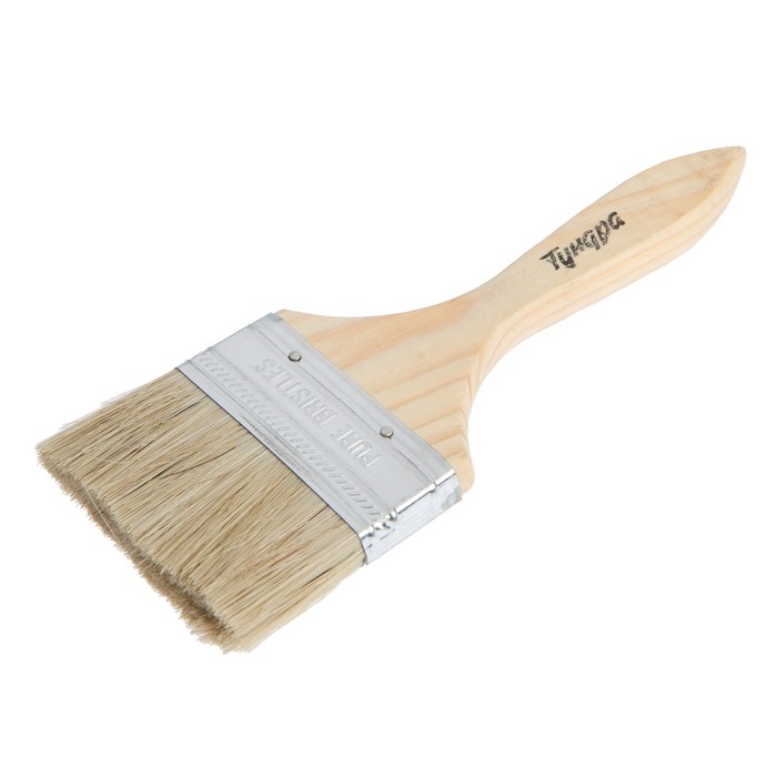 Кисть плоская ТУНДРА, смешанная щетина, деревянная рукоятка, 3", 75 мм