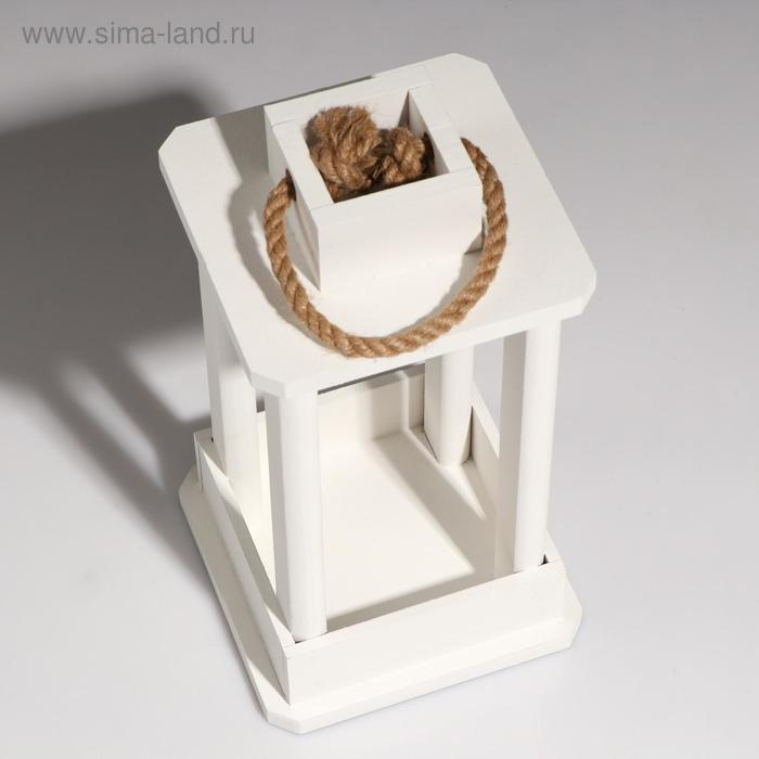 Кашпо деревянное "Фонарь", ручка верёвка, белый, 16&times;16&times;30 см