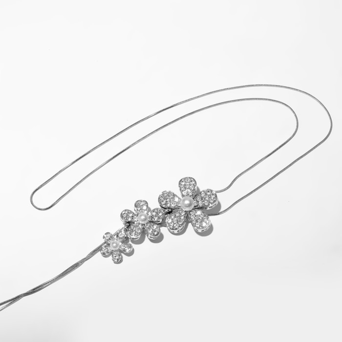 Кулон &laquo;Цветы&raquo; с жемчугом, цвет белый в серебре, 70 см