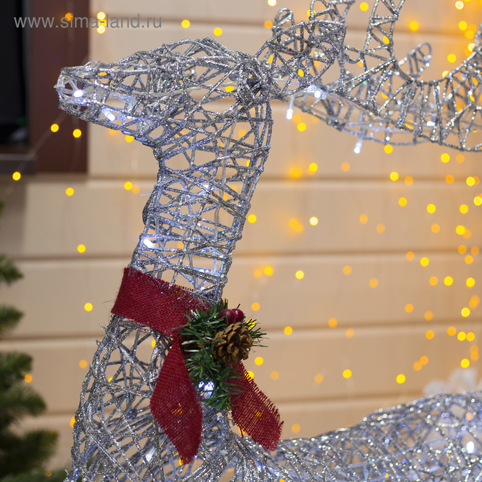 Светодиодная фигура &laquo;Олень серебристый&raquo; 70 &times; 120 &times; 30 см, металл, 220 В, свечение белое