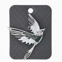 Брошь "Феникс снежный", цвет серо-зелёный в серебре