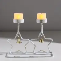 Подсвечник металл на 2 свечи "Две звезды" белый с патиной d=5 см 18,5х7,3х14,8 см