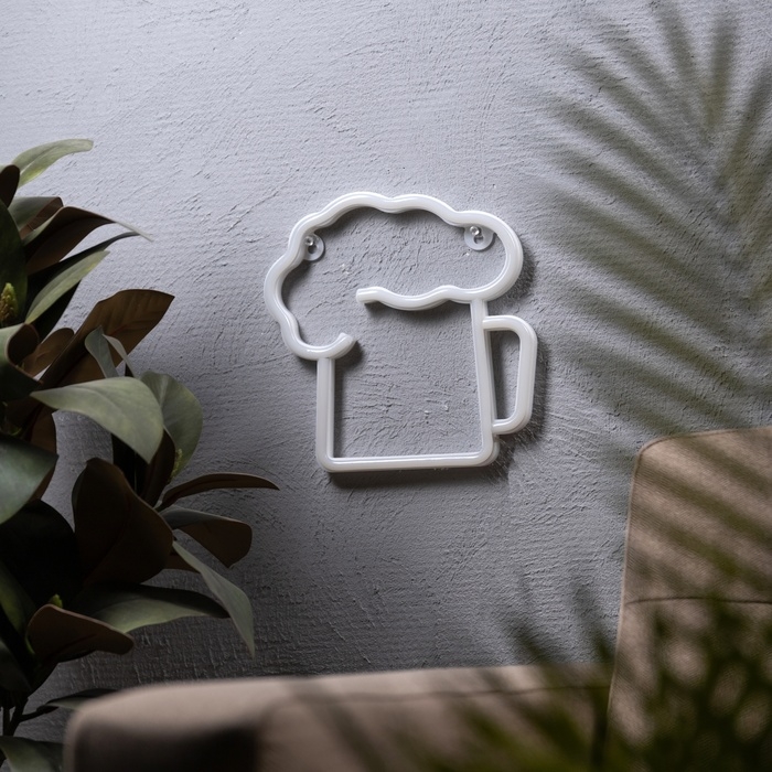 Неоновая вывеска &laquo;Кружка пенного&raquo; 22 x 22 см, батарейки AAx3 (нет в комплекте) + USB, свечение желто-белое