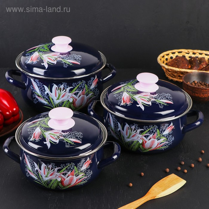 Набор эмалированных кастрюль &laquo;Версаль&raquo;, 3 предмета: 1,5 л, 2 л, 3 л, индукция