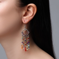 Серьги висячие со стразами &laquo;Восток&raquo; ловец снов, цветные в чернёном серебре, 8 см