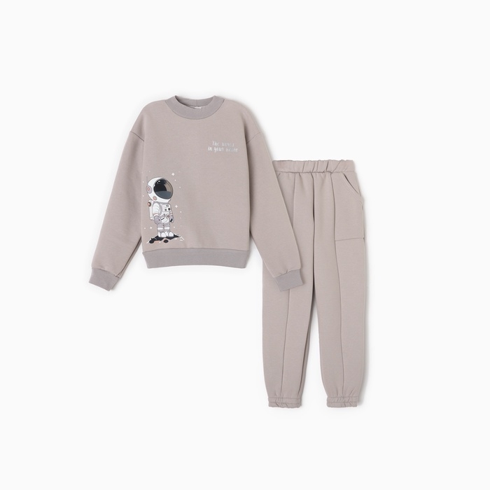 Костюм детский с начёсом (свитшот, брюки) MINAKU: astronaut, цвет серый, рост 158 см