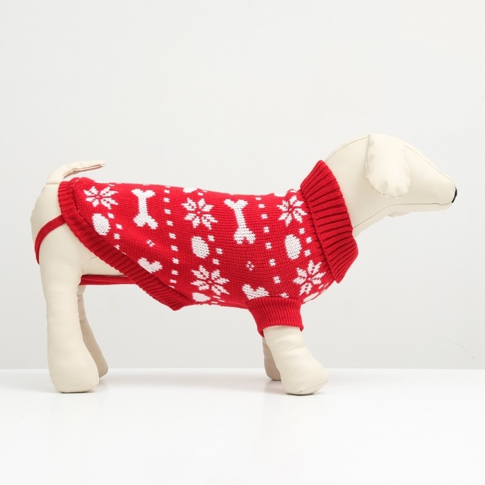 Свитер Свитер "Косточки-снежинки", размер 12 (ДС 28-31, ОГ 32-40, ОШ 20-24 см), красный