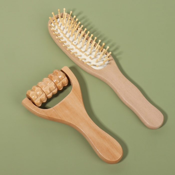 Подарочный набор &laquo;Натуральность&raquo;, 2 предмета: массажёр, массажная расчёска, цвет &laquo;светлое дерево&raquo;