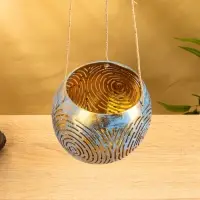 Подсвечник подвесной из кокоса, 12&times;12&times;8.5 см, голубой-золотой