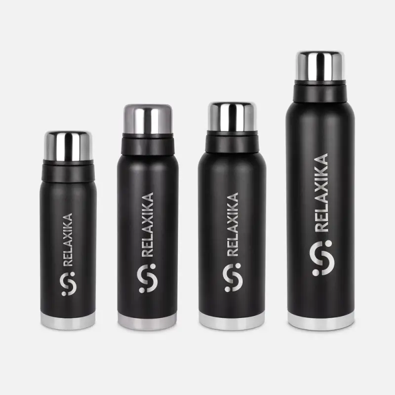 Термос Relaxika 1000 со стикерпаком, черный