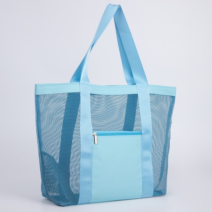 Сумка - шопер пляжная , 33х32х11 см, с сеткой, цвет голубой Сумка - шопер пляжная , 33х32х11 см, с сеткой, цвет голубой