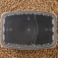 Контейнер одноразовый с крышкой, пластик, 830 мл, 2 секции, чёрный