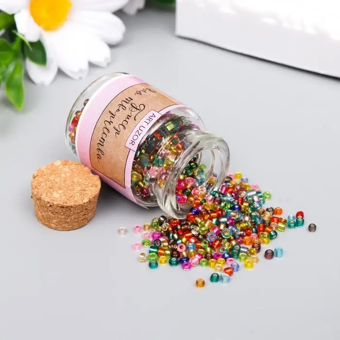 Бисер круглый 12/0 в бутылочке "Разноцветный" прозрачно-цветной 20 гр