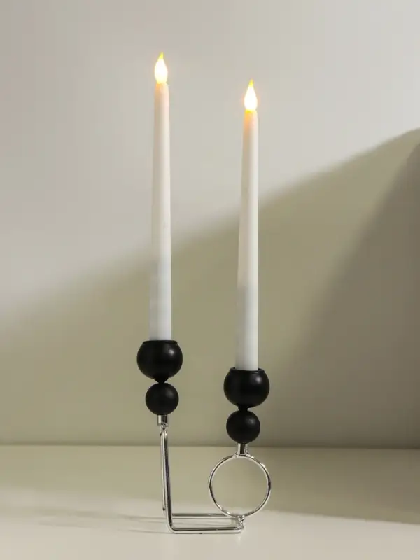 Подсвечник металл,дерево на 2 свечи"Шары.Абстракция"d=2,2 см чёрный и хром11,5х7х16,2 см