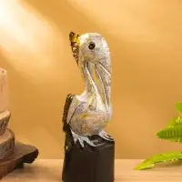 Сувенир интерьерный "Пеликан" 7х7х20 см, дерево, цв. белый с золотом