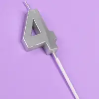 Свеча в торт на шпажке &laquo;Грань&raquo;, цифра 4, серебро, 5 см