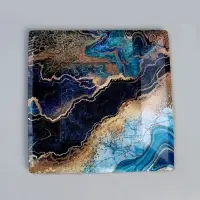 Тарелка одноразовая бумажная квадратная &laquo;Мрамор&raquo;, синий,21 см