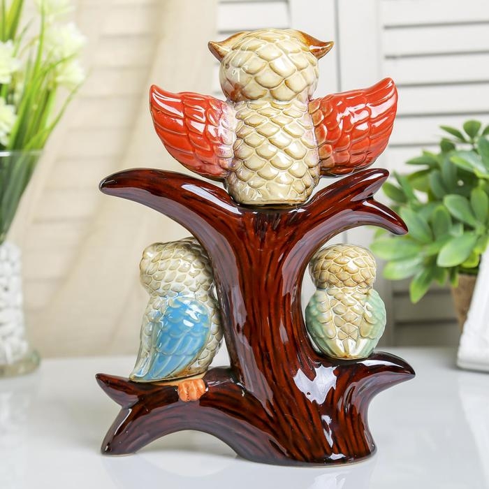 Сувенир керамика "Три совушки на дереве" 24,5х19х6,5 см