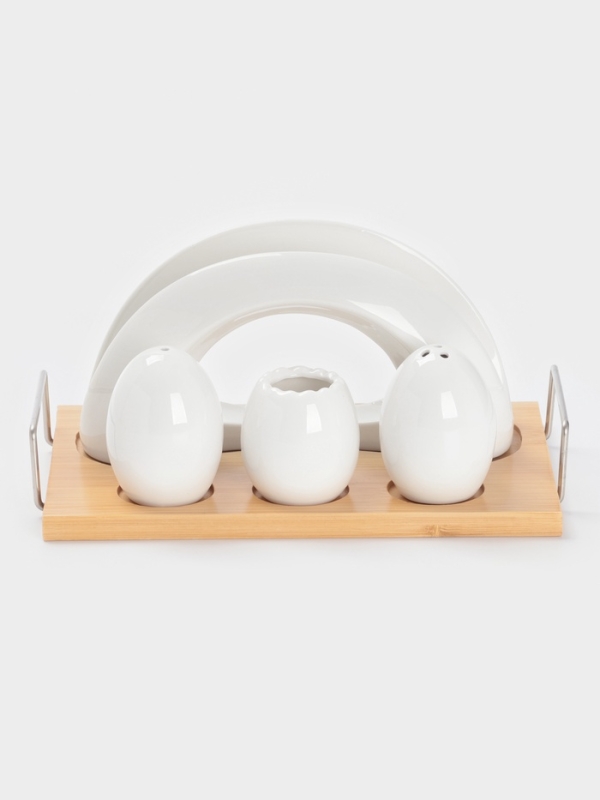 Набор для специй на бамбуковой подст 4 шт, солонка, перечница, салфетница, зубочист