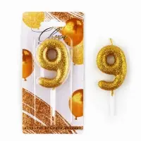 Свеча для торта, цифра, блестящая &laquo;9&raquo;, золото, 9,5 х 4 см