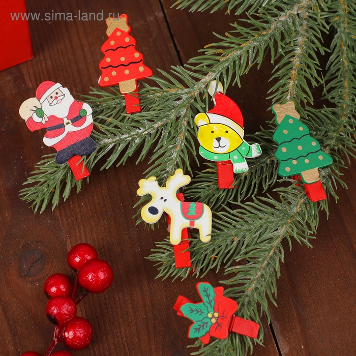 Прищепки новогодние &laquo;Новогодние чудеса&raquo;, набор 6 5 &times; 3.5 см