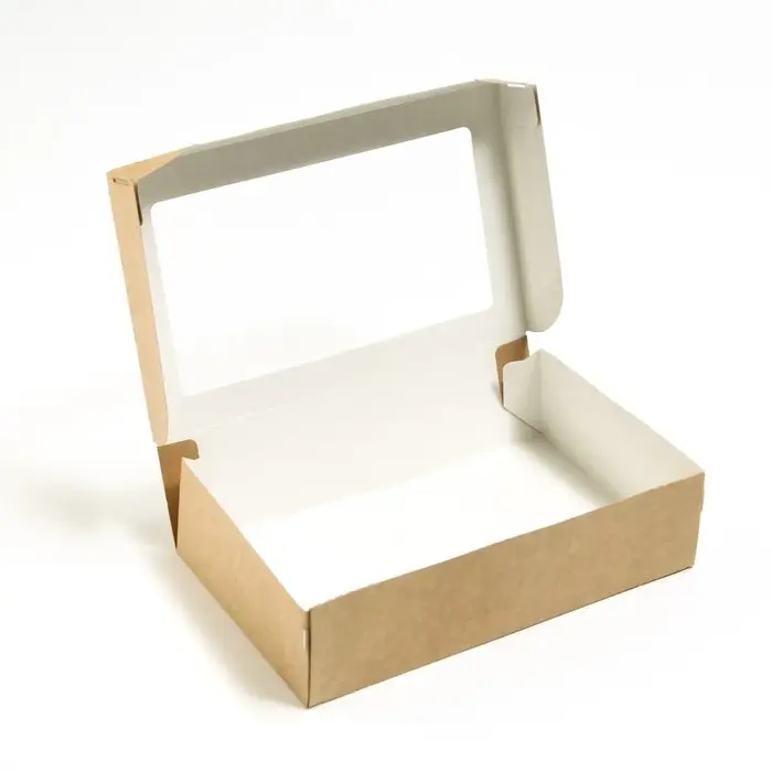 Упаковка для продуктов, крафт с окном, 23&times;14&times;6 см, 1.9 л