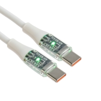 Кабель, 3 А, Type-C - Type-C, 66 W, прозрачный, TPE оплётка, 1 м, белый Кабель, 3 А, Type-C - Type-C, 66 W, прозрачный, TPE оплётка, 1 м, белый