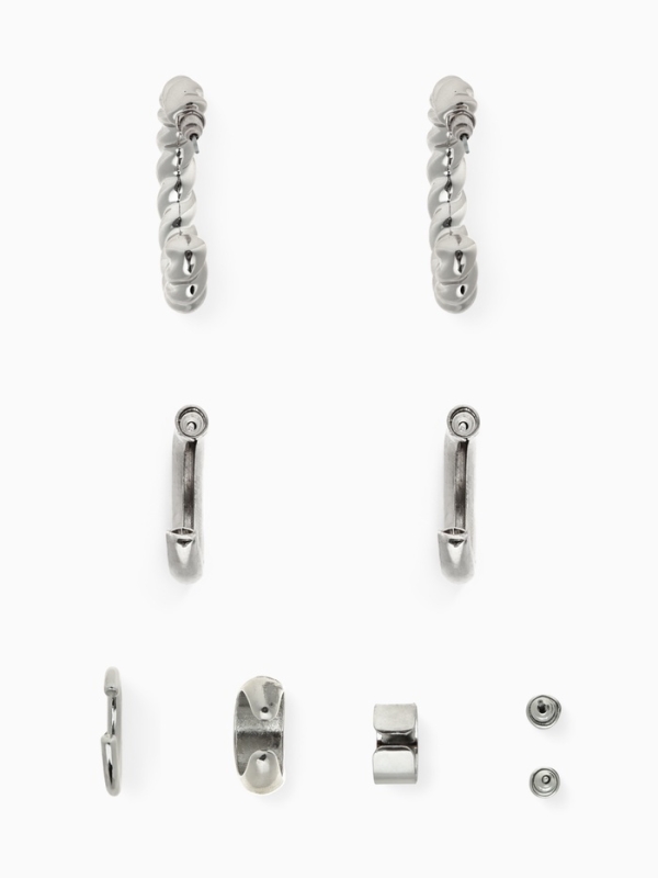 Набор серьги и каффы 9 шт. &laquo;Кольца&raquo; переплетение, цвет серебро