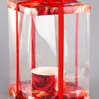 Коробка PVC, для цветов с лентой, 28 х 18 х 18 см, красный