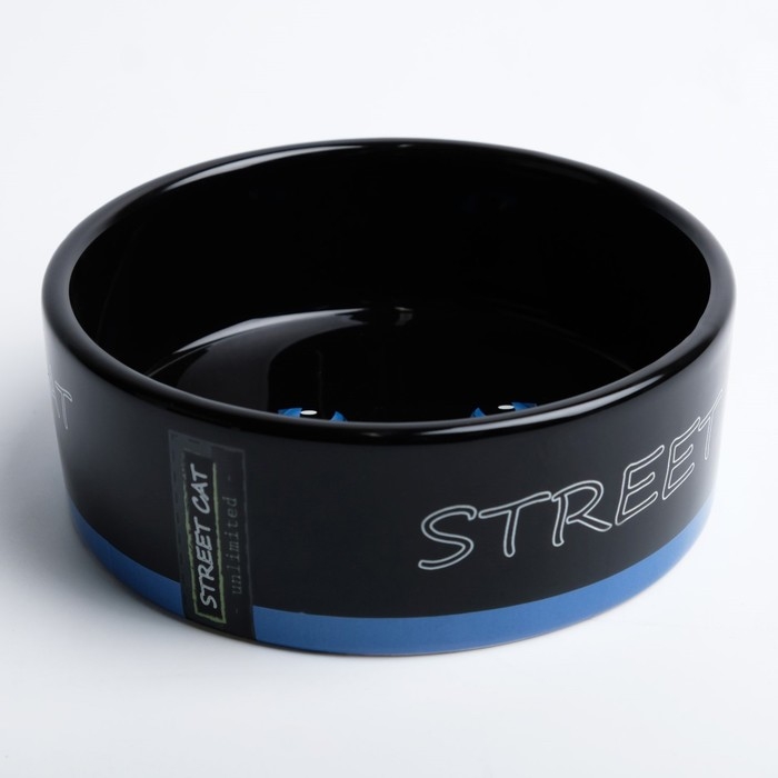 Миска керамическая "Черный кот" 300 мл  12,5 х 4,5 см, черно-синяя