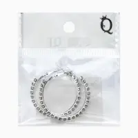 Серьги-кольца со стразами d=3.5 см, белые в серебре