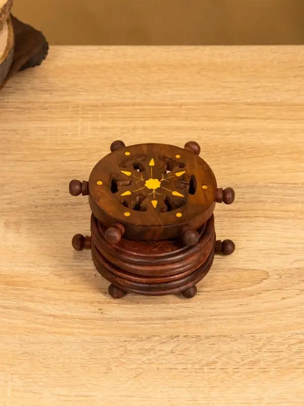 Подставка под горячее "Штурвал" (набор 6 шт), 12х11,5х6,8 см,  дерево шишам