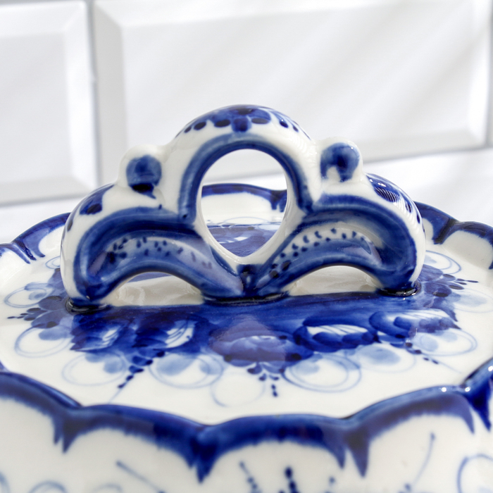 Блинница, гжель, фарфор, 13х25 см