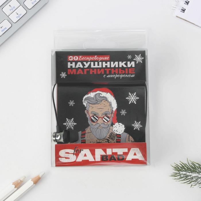 Беспроводные магнитные наушники с микрофоном &laquo;Санта&raquo;, на Новый Год, длина провода 57,5 см.